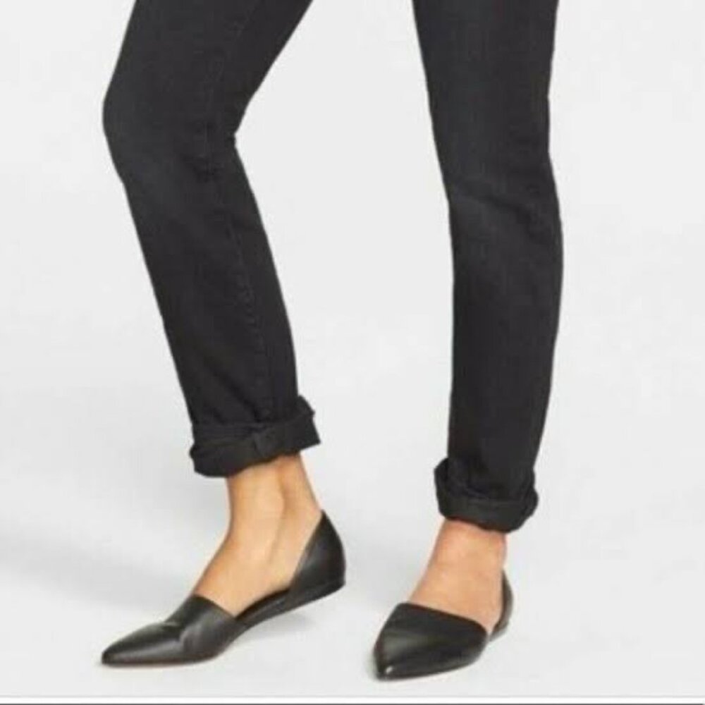 Vince Nina Pointed Toe D' Orsay Black Leather Flat Size‎ 7 1/2